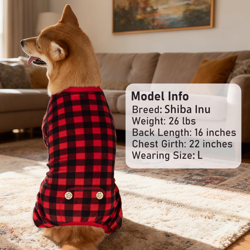 KYEESE Dog Pajamas Red Buffalo Check Puppy Pjs Comfy Doggie Costume Velvet 4 Legs Pet Jammies Stretchy Dogs Clothes Warm Pet Pjs Soft Dog Pajamas for Small Dogs,S - Image 5